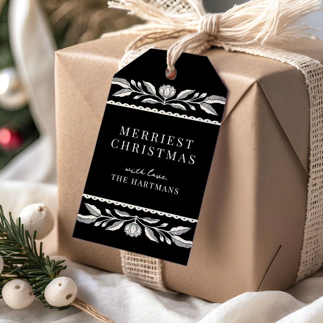 Folk Art Floral Weihnachtsstadt Name Geschenkanhänger (Von Creator hochgeladen)