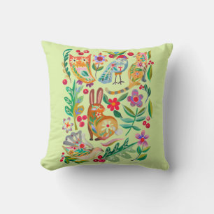 Folk Art Florale Tierfreunde Blassgrün Kissen