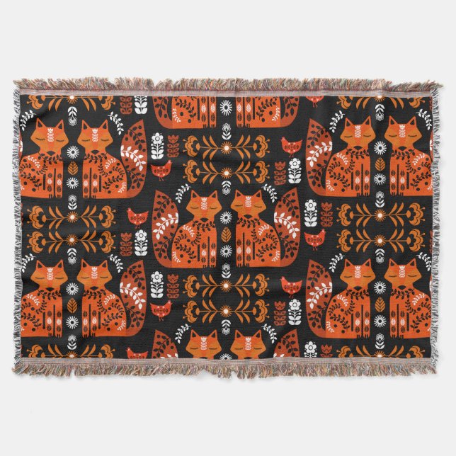 Folk Art Fox und Hen Decke (Vorderseite)