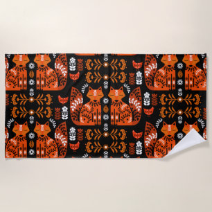 Folk Art Fox und Hen Strandtuch