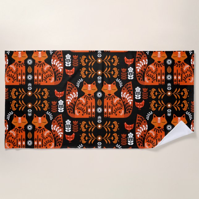 Folk Art Fox und Hen Strandtuch (Vorderseite)