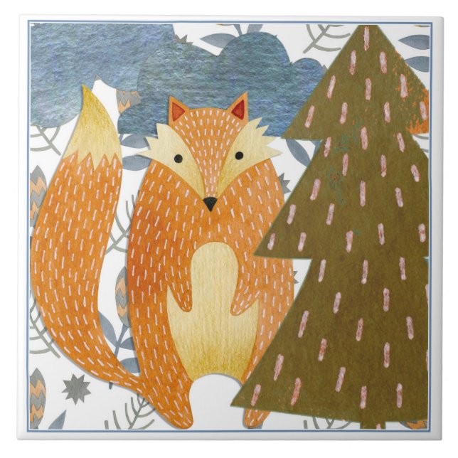 Folk Art Fox Weihnachten Fliese (Vorderseite)