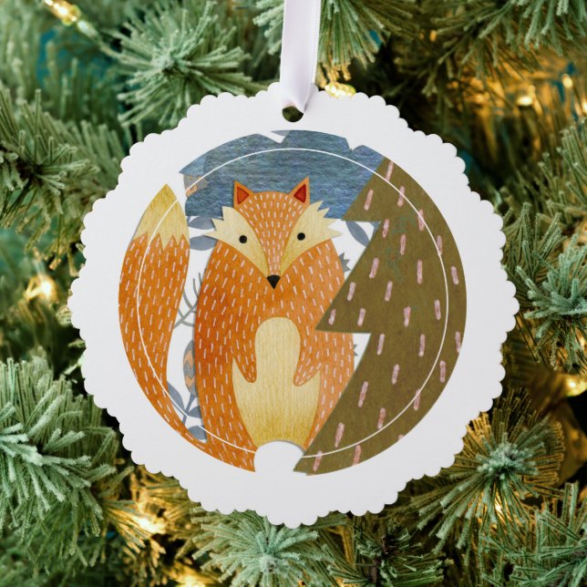 Folk Art Fox Weihnachten Ornament Karte (Insitu (Baum))
