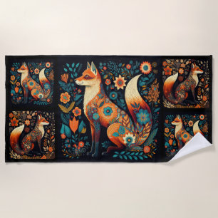 Folk Art Foxes Strandtuch
