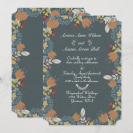 Folk Art Frame in Blue Brown Tan Einladung