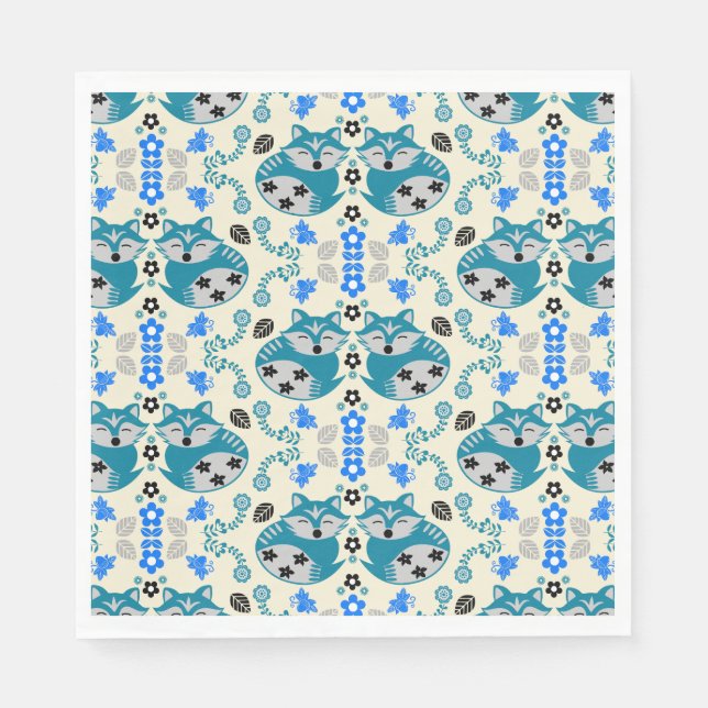 Folk-Art-Fuchs-Druck-Dekor Serviette (Vorderseite)