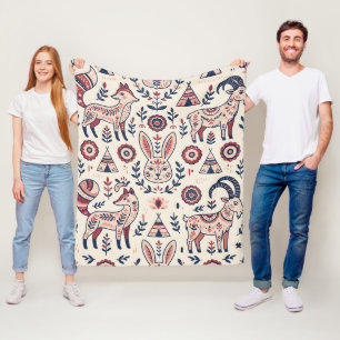 Folk-Art-Fuchs-Hase-Ziege-Nordic-Wald-Decke Fleecedecke