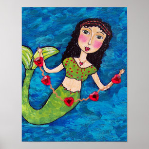 Folk Art Green Mermaid String von Red Hearts Poster