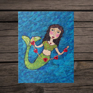 Folk Art Green Mermaid String von Red Hearts Puzzle