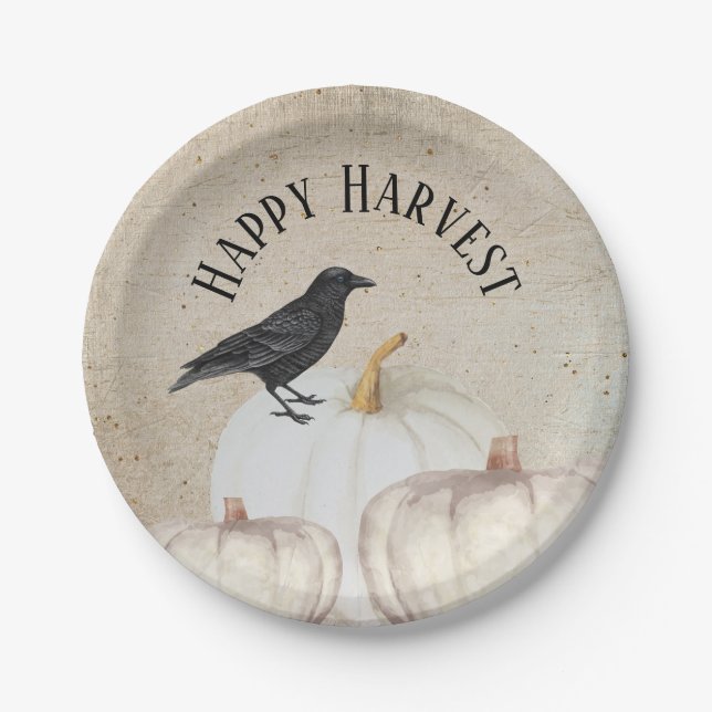 Folk Art Happy Harvest White Pumpkin Pappteller (Vorderseite)