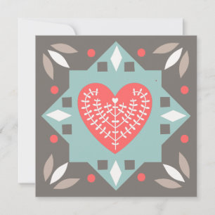 Folk Art Heart Custom Message Valentine's Day Flat Feiertagskarte