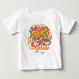 Folk Art Heart mit Blätter, Blume & Namen Baby T-shirt