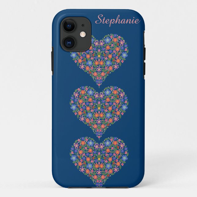 Folk Art Hearts, Deep Blue iPhone 5/5 Xtreme Fall Case-Mate iPhone Hülle (Rückseite)