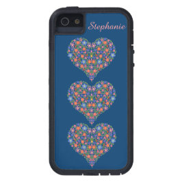 Folk Art Hearts, Deep Blue iPhone 5/5 Xtreme Fall iPhone 11 Hülle
