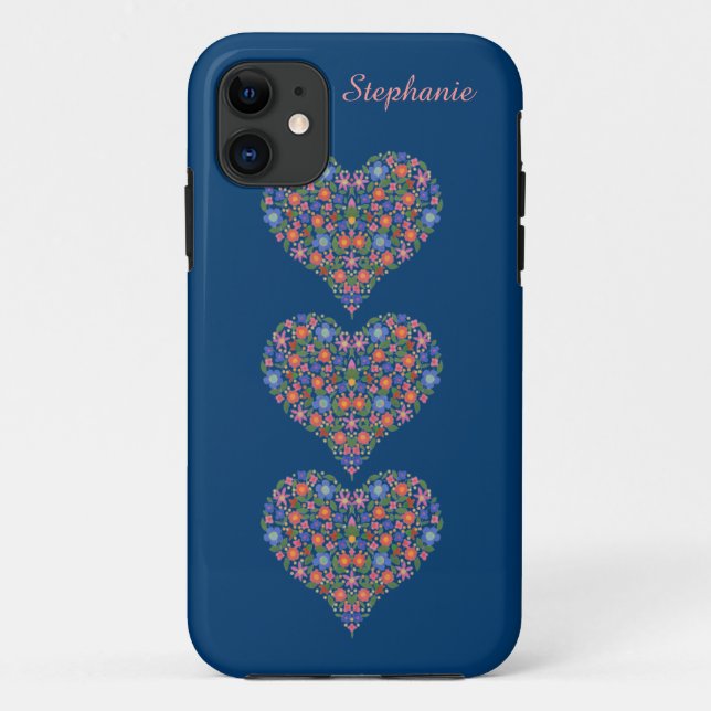 Folk Art Hearts, Deep Blue iPhone 5 Case-Mate Hülle (Rückseite)