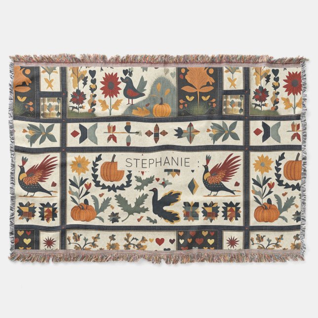 Folk Art Herbst Quilt Muster | Rustikale Ernte Decke (Vorderseite)