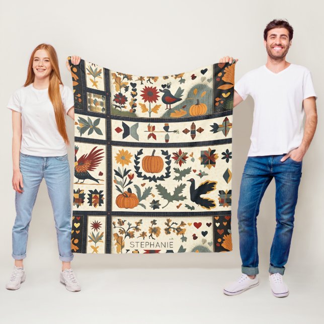 Folk Art Herbst Quilt Muster | Rustikale Ernte Fleecedecke (Beispiel)