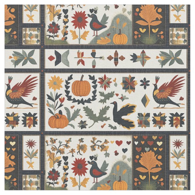 Folk Art Herbst Quilt Muster | Rustikale Ernte Stoff (Nahaufnahme)