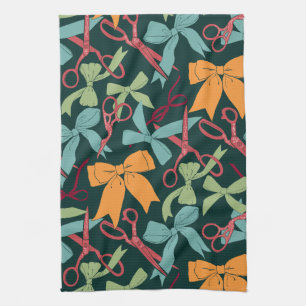 Folk Art Holiday Bows und Schere Weihnachten Gold Geschirrtuch