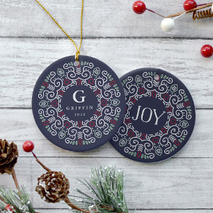 Folk Art Holiday Monogram Keramik Ornament