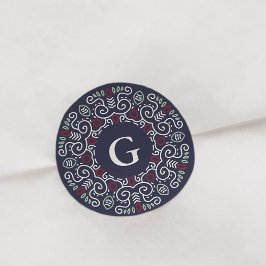 Folk Art Holiday Monogram Runder Aufkleber