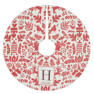 Folk Art Holiday Monogram Tree Skirt Polyester Weihnachtsbaumdecke