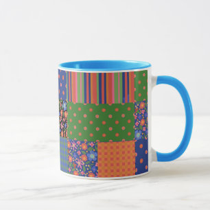 Folk Art Imitate Patchwork Ringer Coffee Tasse
