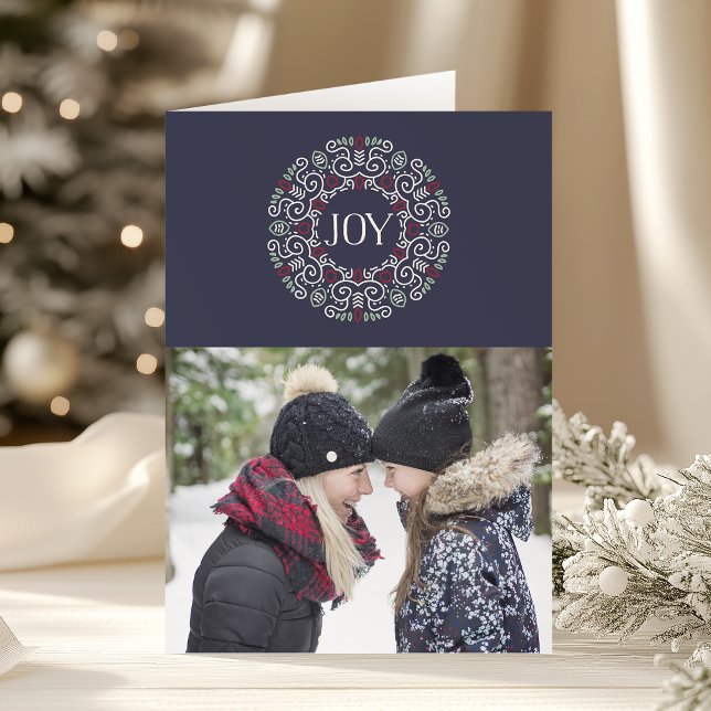 Folk Art Joy | Geflochtenes Foto Feiertagskarte (Von Creator hochgeladen)