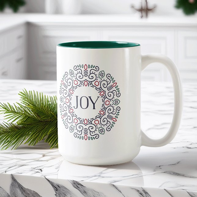 Folk Art Joy Holiday Zweifarbige Tasse (Von Creator hochgeladen)