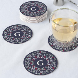 Folk Art Joy | Mit Monogramm Urlaub Runder Pappuntersetzer