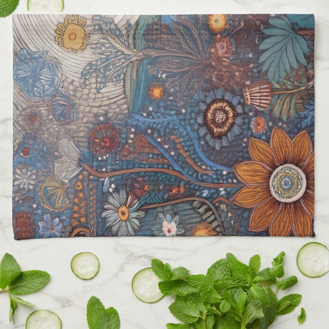 Folk Art Landschaft Küche Handtuch (Gefaltet)