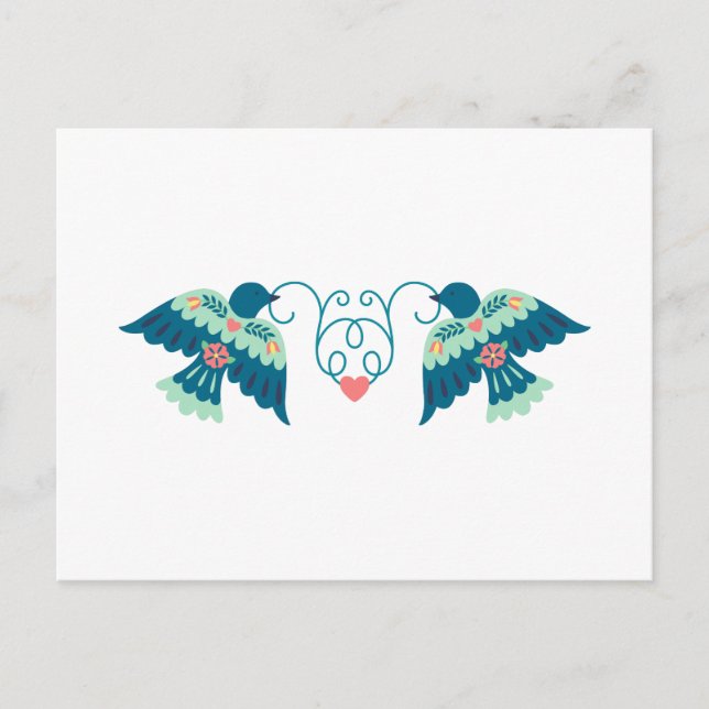 Folk Art Love Birds Postkarte (Vorderseite)