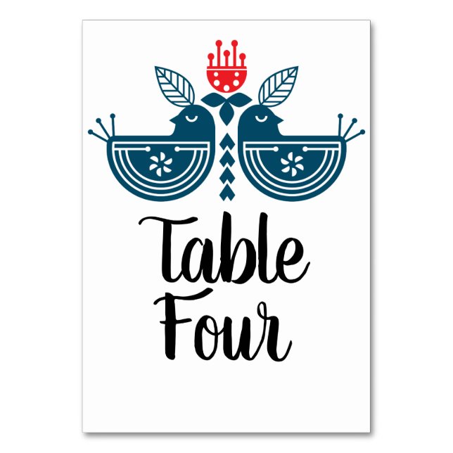 Folk Art Lovebirds Pair Tischnummer (Vorderseite)