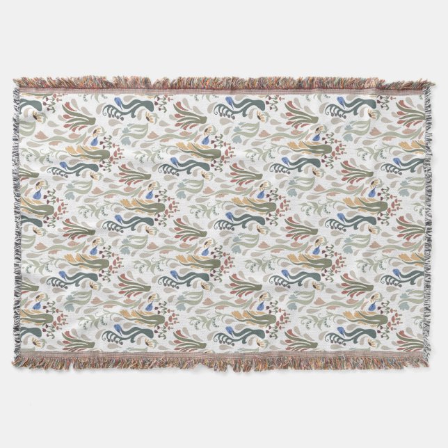 Folk Art Meadow & Blue Bird in Earth Tones Decke (Vorderseite)