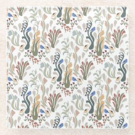 Folk Art Meadow & Blue Bird in Earth Tones Glasuntersetzer