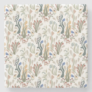 Folk Art Meadow & Blue Bird in Earth Tones Steinuntersetzer