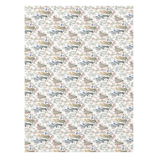 Folk Art Meadow & Blue Bird in Earth Tones Tischdecke (Vorderseite)