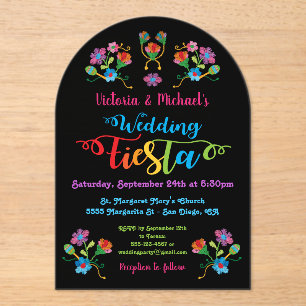 Folk Art Mexican Fiesta Akronylic Wedding Einladun Acryleinladungen
