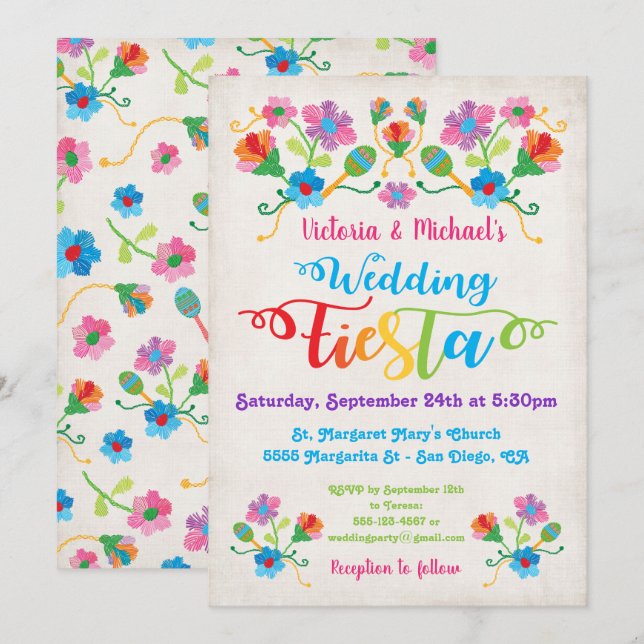 Folk Art Mexican Fiesta Wedding Einladung (Vorne/Hinten)