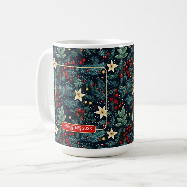 Folk Art Mistletoe Holly Berries Weihnachtsfest Fo Kaffeetasse (Vorderseite Links)