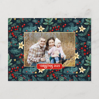 Folk Art Mistletoe Holly Berries Weihnachtsfest Fo Postkarte
