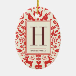 Folk Art Monogram & Foto Holiday Ornament