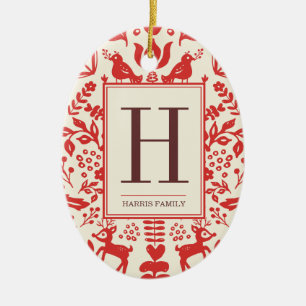 Folk Art Monogram & Foto Holiday Ornament