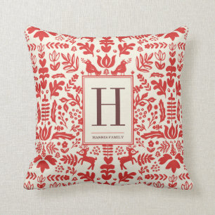 Folk Art Monogram Holiday Throw Kissen