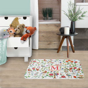 Folk Art Monogram Vintag Bird Bath Mat Badematte