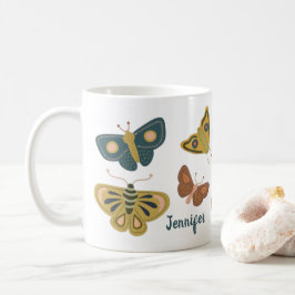 Folk Art Moths Butterflies Collage Personalisiert Kaffeetasse