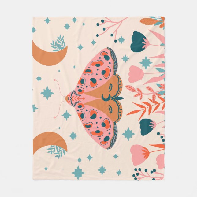 Folk Art Moths: Vintage Illustration Fleecedecke (Vorderseite)