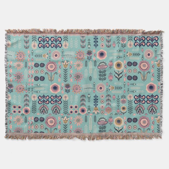 Folk Art Nahtloses Muster Decke (Vorderseite)