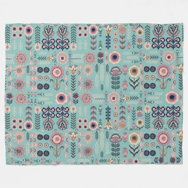 Folk Art Nahtloses Muster Fleecedecke (Vorderseite (Horizontal))