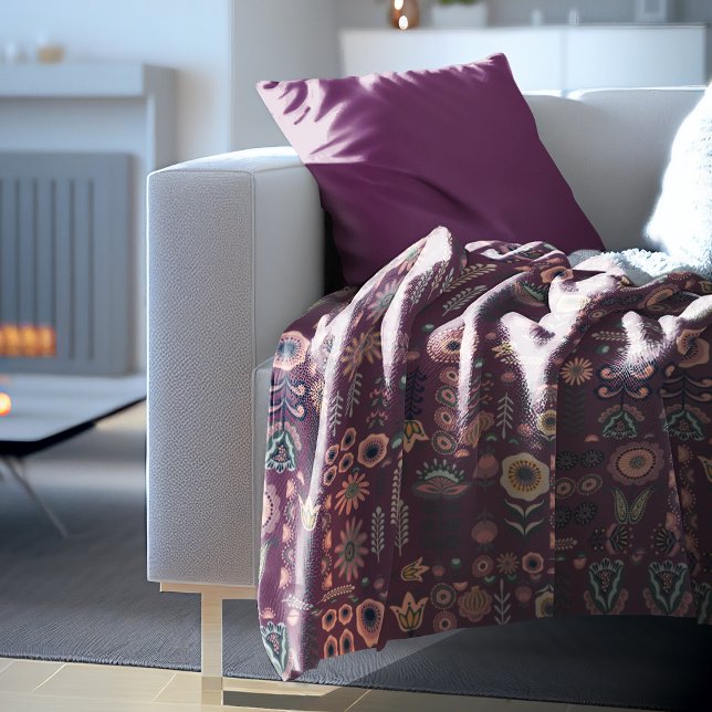 Folk Art Nahtloses Muster Fleecedecke (Folk Art Seamless Pattern Fleece Blanket)